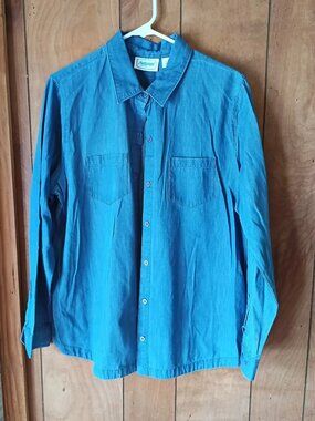 National Blue Cotton Button Up Shirt Mens Large Workwear Casual L/S